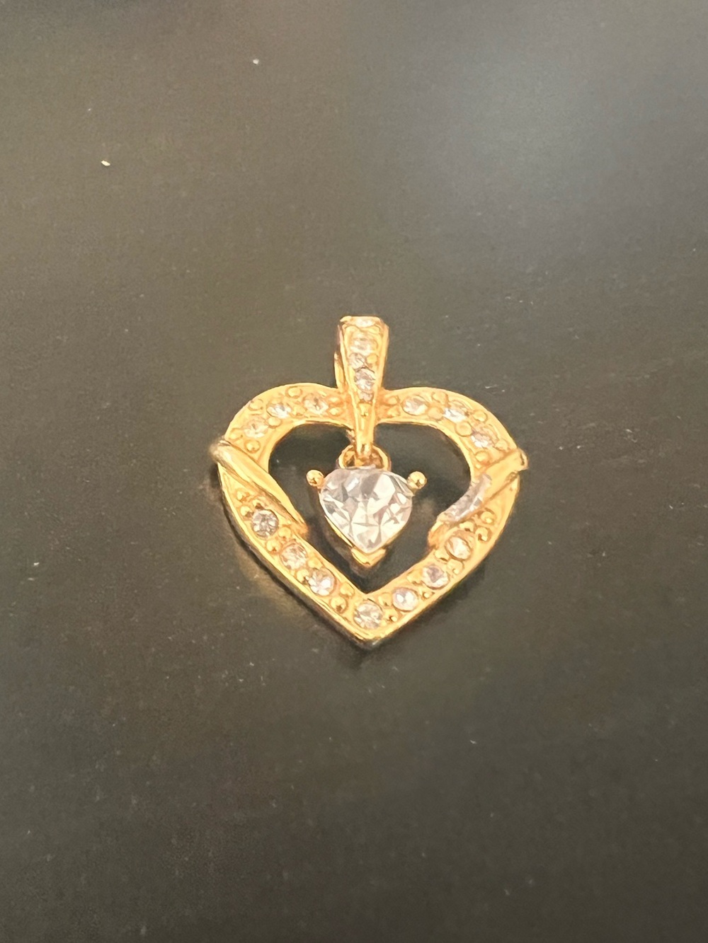Gold-Tone Heart Pendant with Clear Crystal Accents